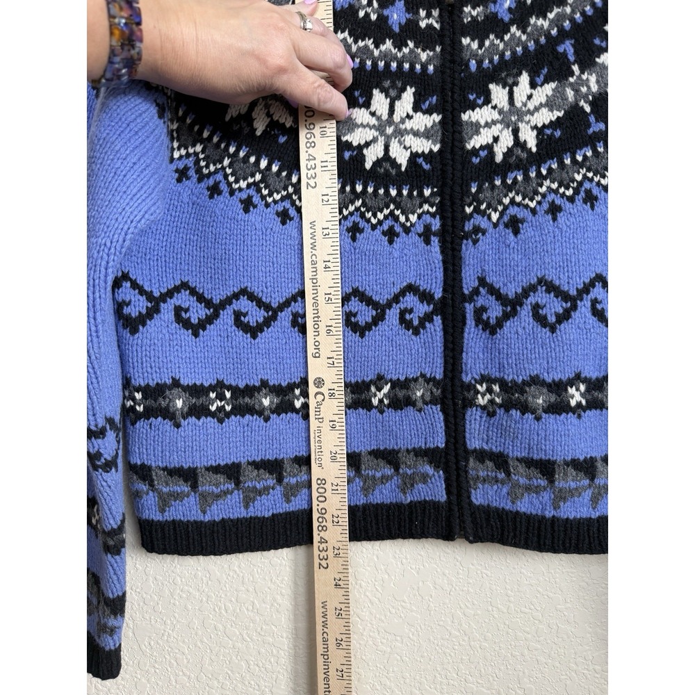 Icelandic Design Full Zip Cardigan Wool Blend Blue Black Fair Isle Sweater M - Picture 3 of 7